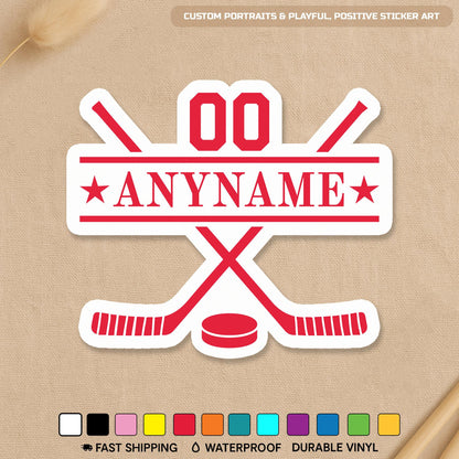 Custom hockey stick sticker with a name and number