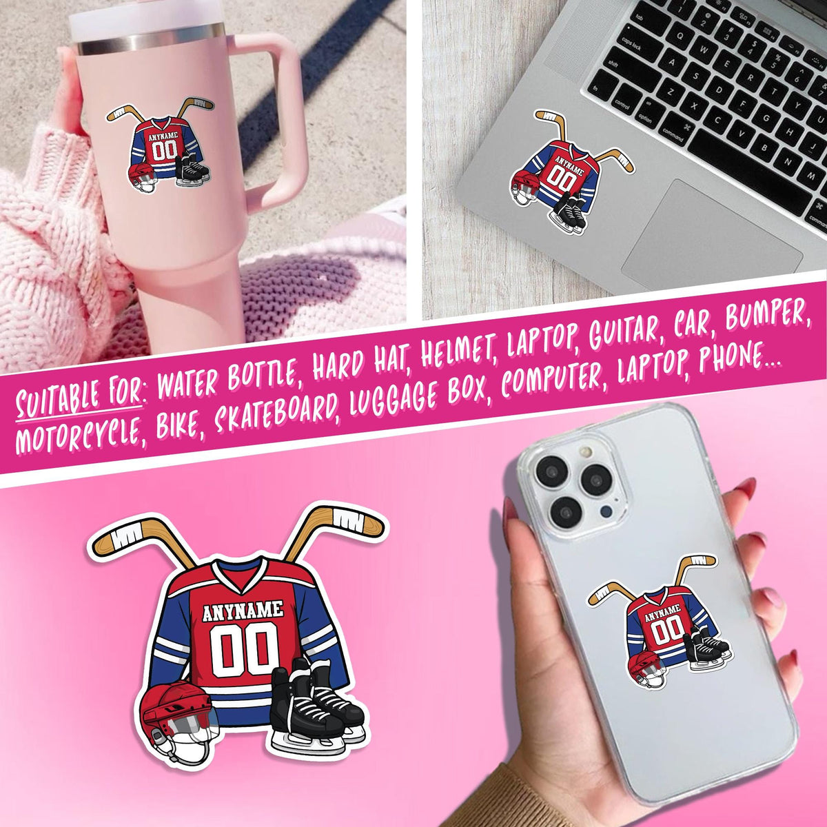 Custom hockey jersey sticker with a name, number and details color – view 7