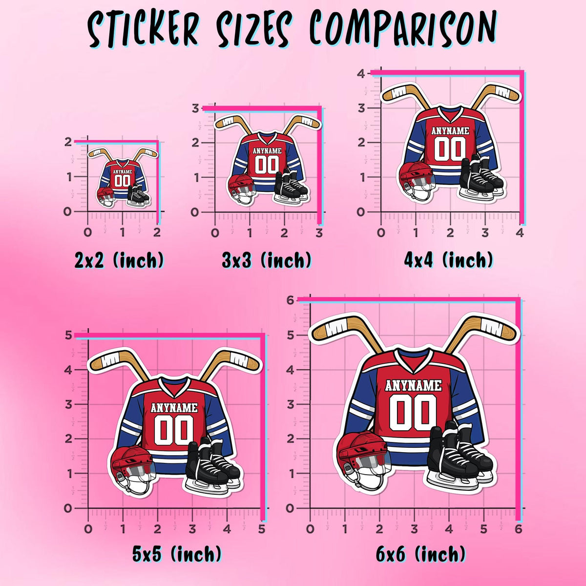 Custom hockey jersey sticker with a name, number and details color – view 3