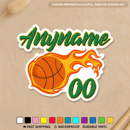 Custom basketball player sticker with a name and number plus an outline color