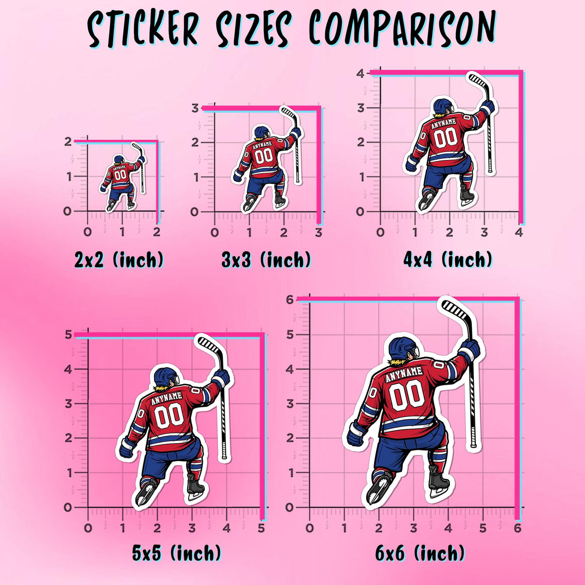Custom hockey player slap shot sticker with a name and number – view 3