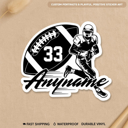 Custom football game day team sticker with a name and number