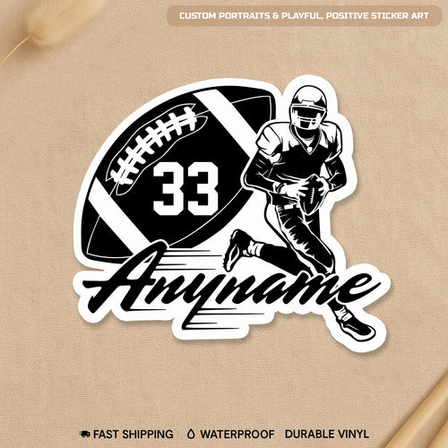 Custom football game day team sticker with a name and number