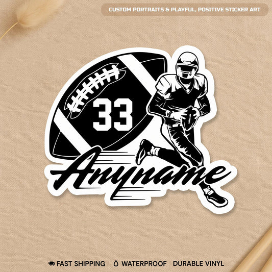 Custom football game day team sticker with a name and number
