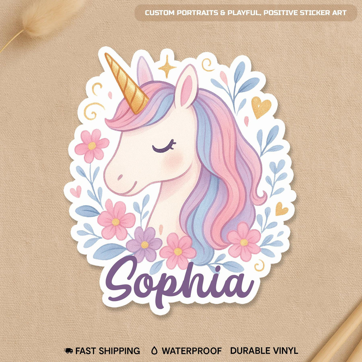 Custom Unicorn Floral Name Sticker by Stickreews
