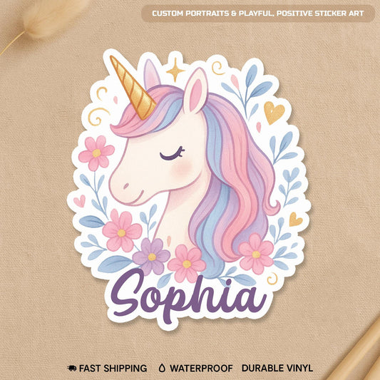 Custom Unicorn Floral Name Sticker by Stickreews
