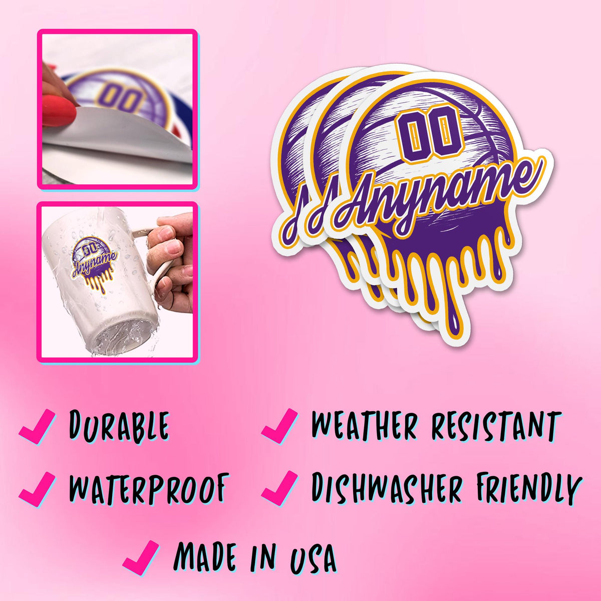 Custom basketball drip sticker with a name and number – view 4