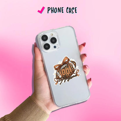Custom preppy leopard football sticker with a bow, name and number – view 6
