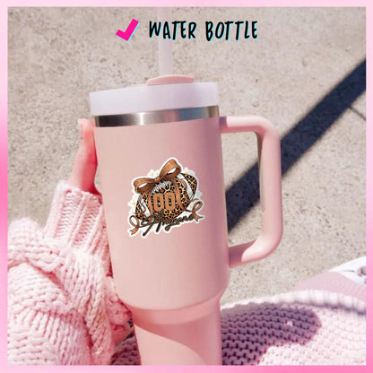 Custom preppy leopard football sticker with a bow, name and number – view 5