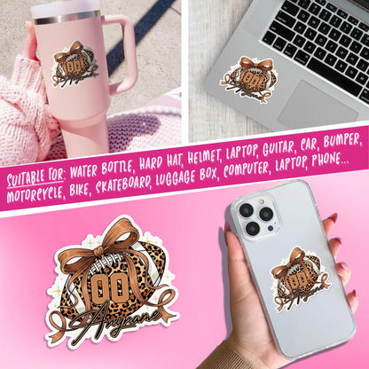 Custom preppy leopard football sticker with a bow, name and number – view 4