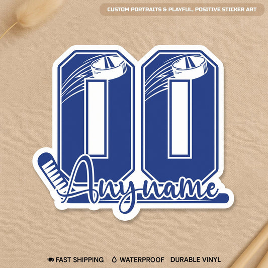 Custom classic hockey team sticker with a name and number
