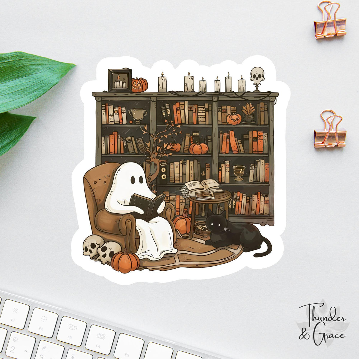 Spooky Halloween Ghost Reading Library sticker