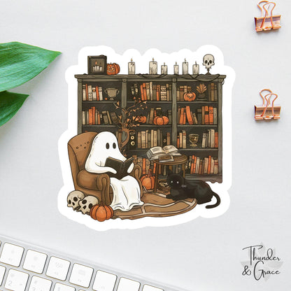 Spooky Halloween Ghost Reading Library sticker