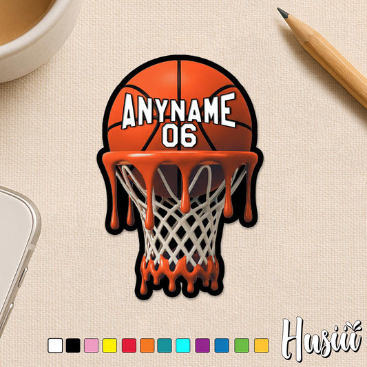 Custom basketball ice cream drip sticker with a name and number