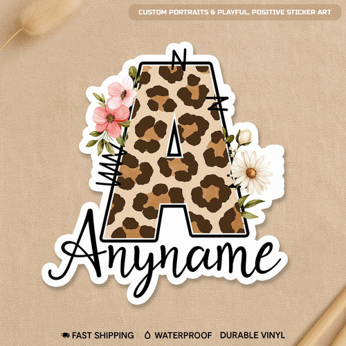 Custom Leopard Initial Name Sticker by Stickreews