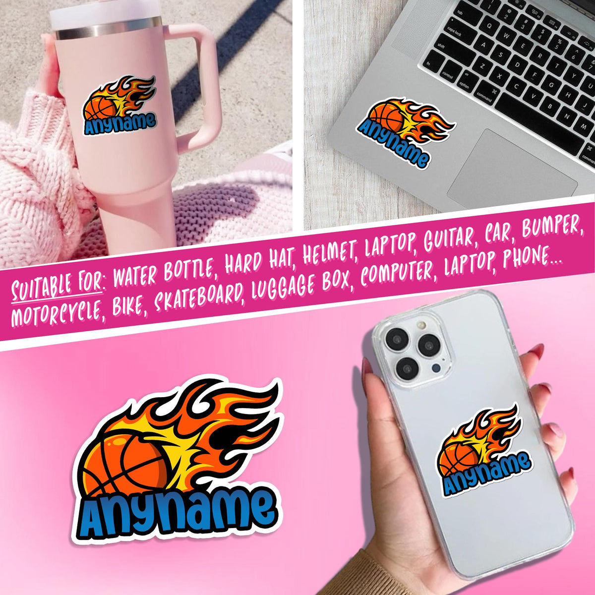 Custom die-cut basketball team sticker with a name and number – view 4