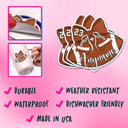 Custom football sticker with a bow, name and number – view 3