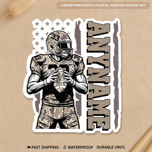 Custom military style football mom sticker with a name and number
