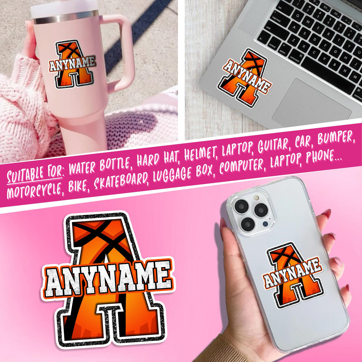 Custom basketball sticker with a big initial and a name – view 4