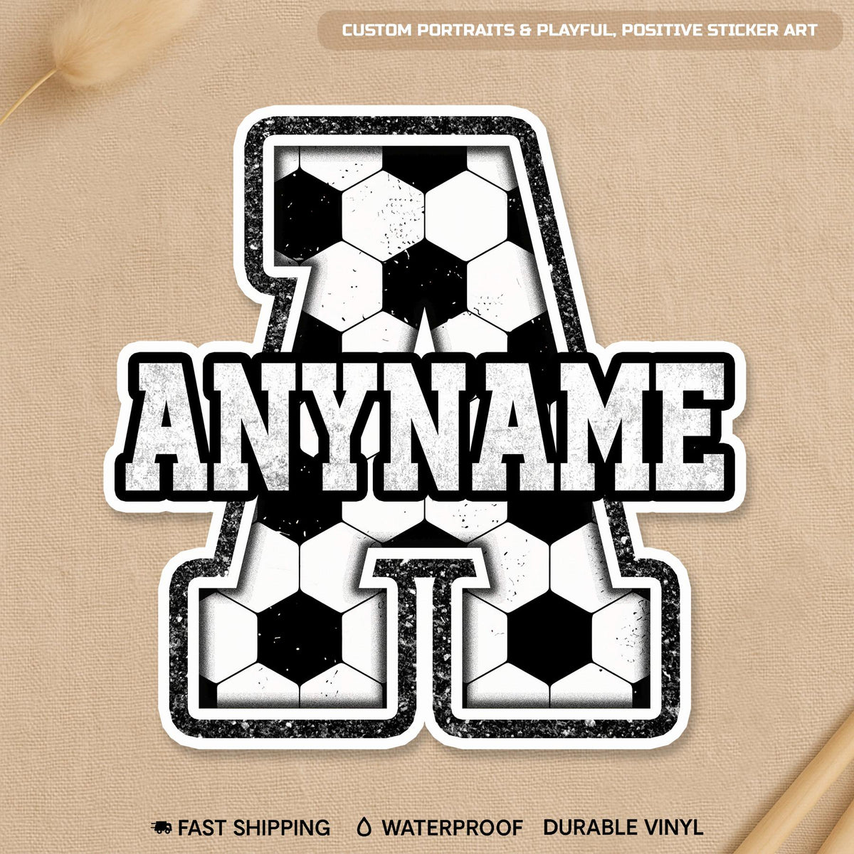 Custom soccer sticker with a big initial and a name