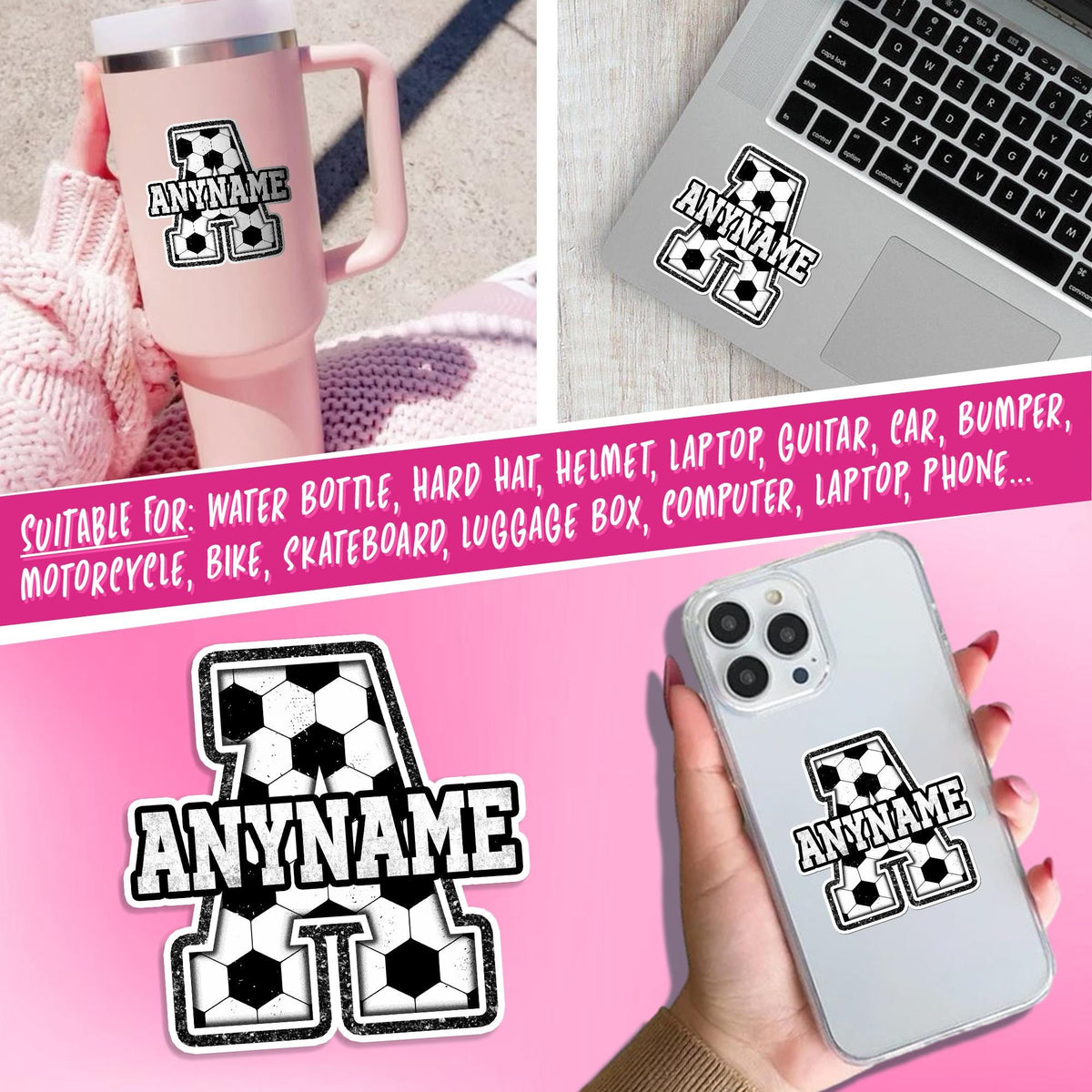 Custom soccer sticker with a big initial and a name – view 4