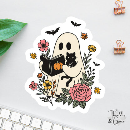 Cute Halloween Ghost Reading sticker