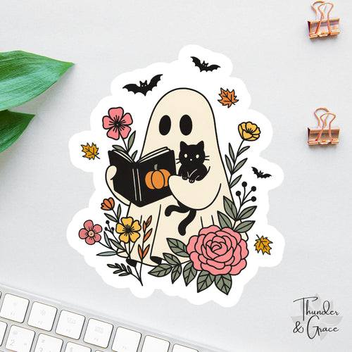 Cute Halloween Ghost Reading sticker