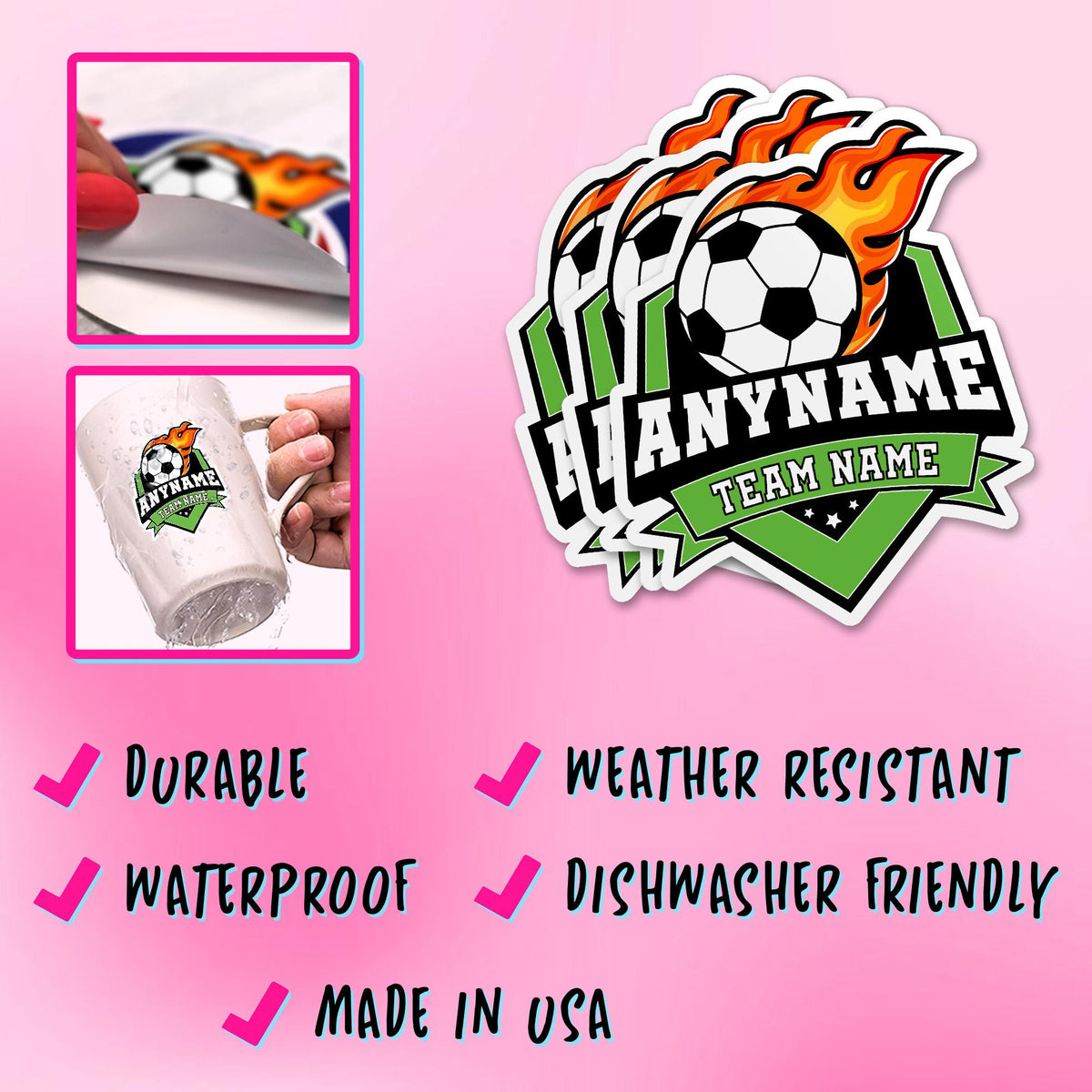 Custom soccer sticker with a player name and team name – view 4