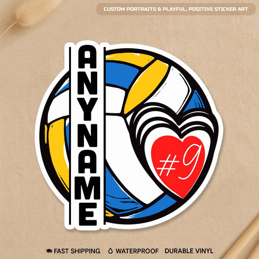 Custom volleyball player sticker with a name and number, male or female player