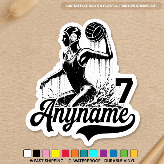 Custom water polo girl player sticker with a name