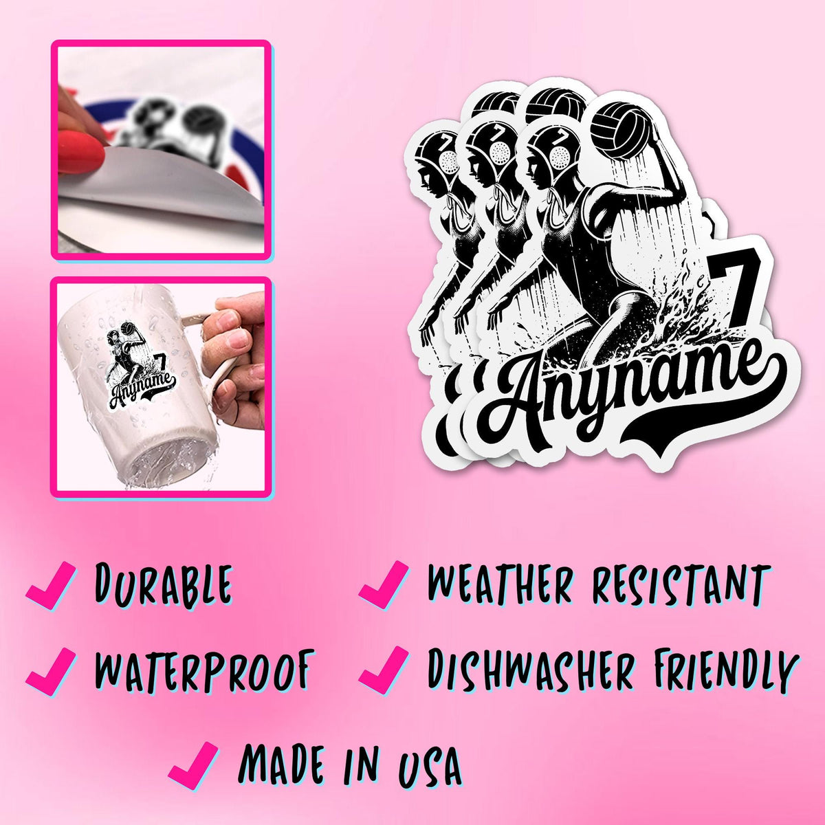 Custom water polo girl player sticker with a name – view 6