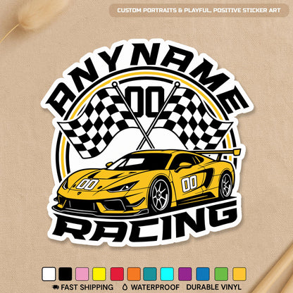Custom speedy motorsport car sticker with a name and number