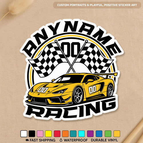 Custom speedy motorsport car sticker with a name and number