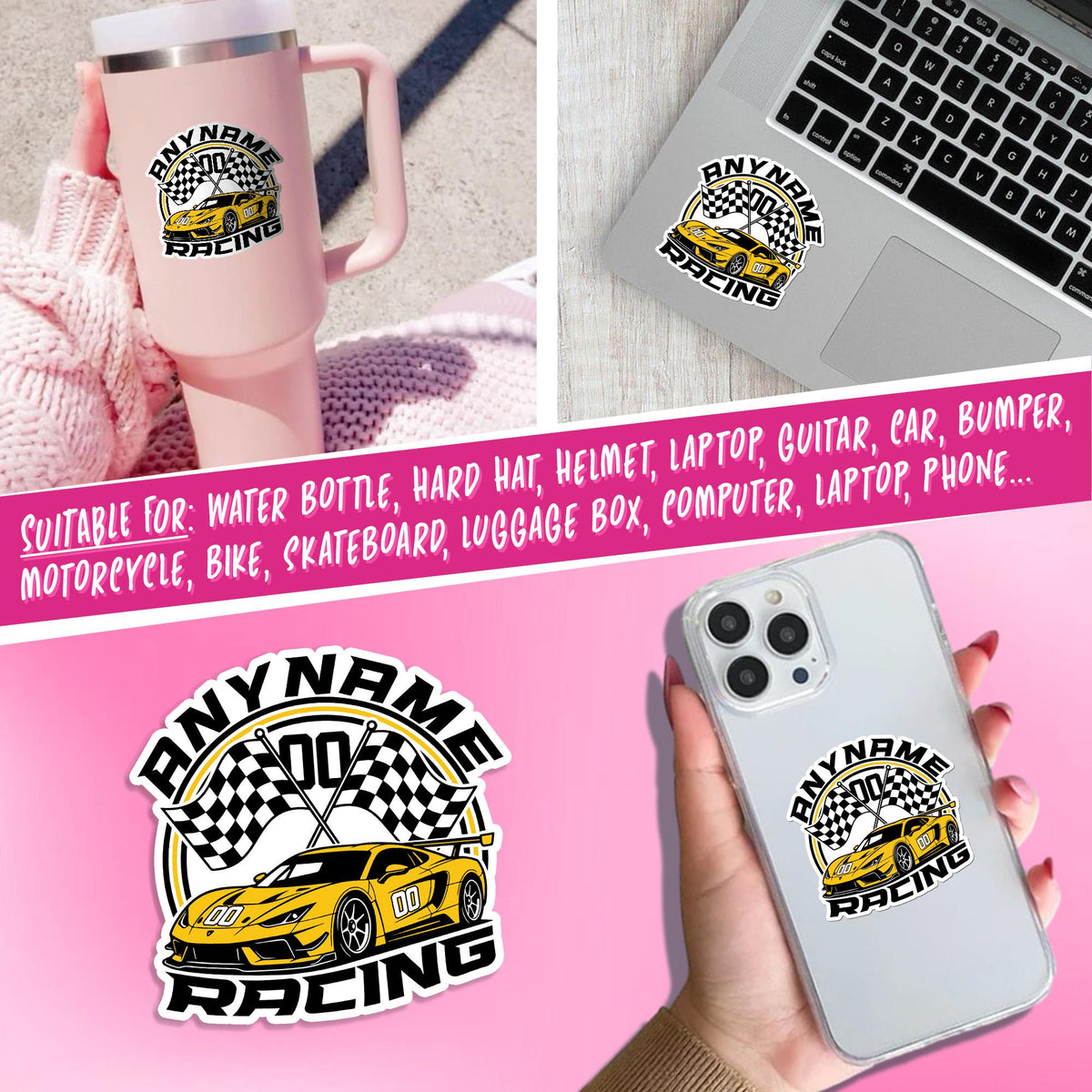 Custom speedy motorsport car sticker with a name and number – view 7