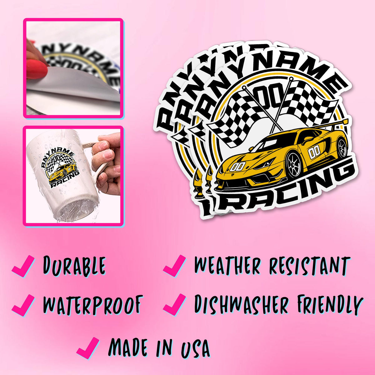 Custom speedy motorsport car sticker with a name and number – view 6