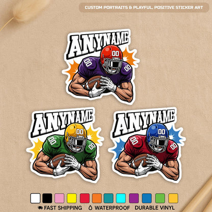 Custom football player sticker with a name, number and two colors