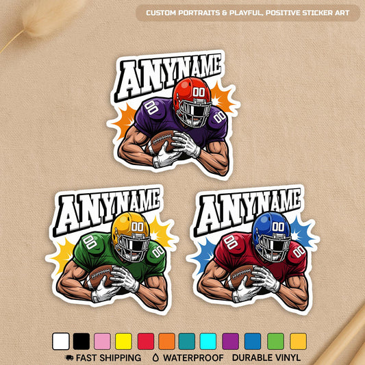 Custom football player sticker with a name, number and two colors