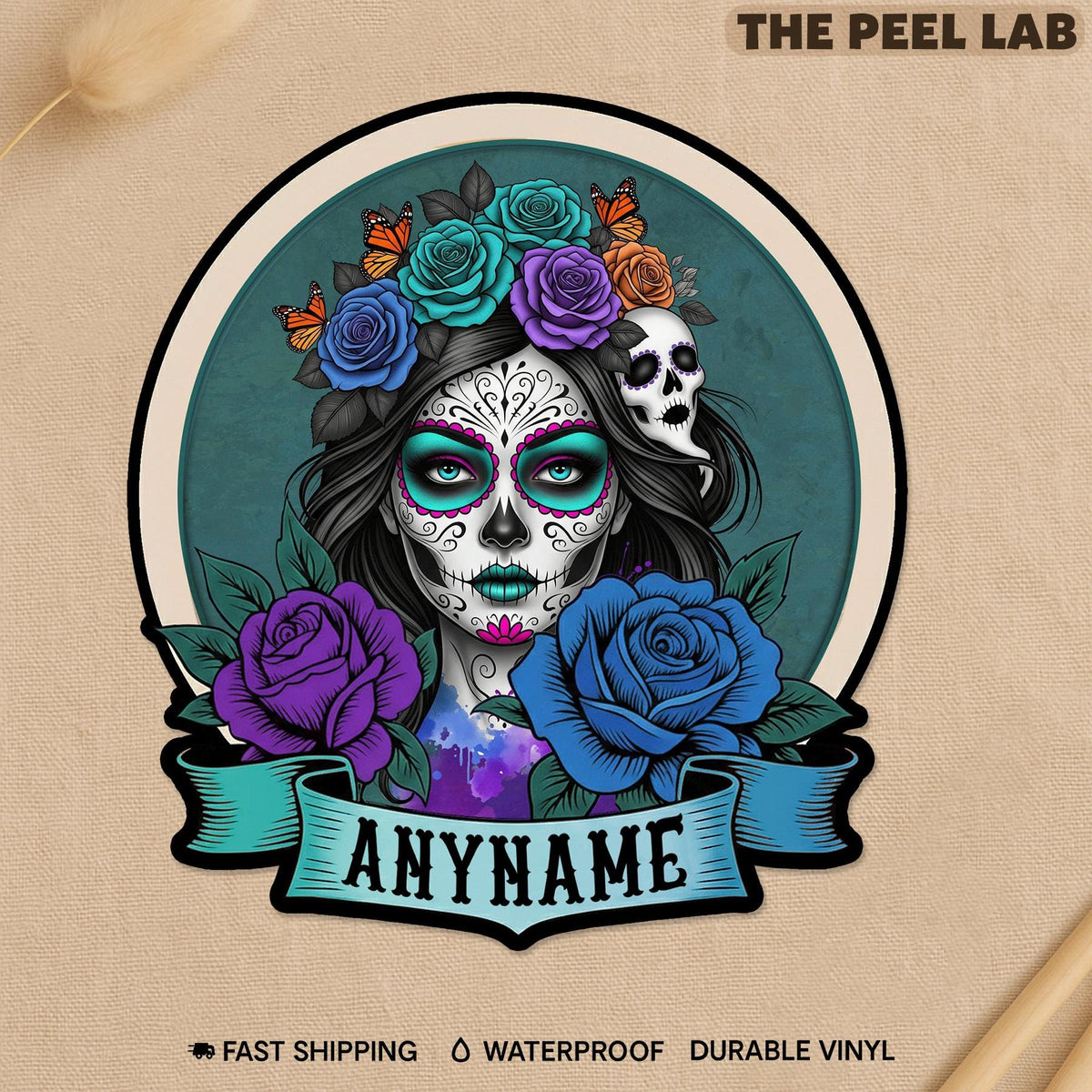 Custom Sugar Skull Name Sticker by Stickreews