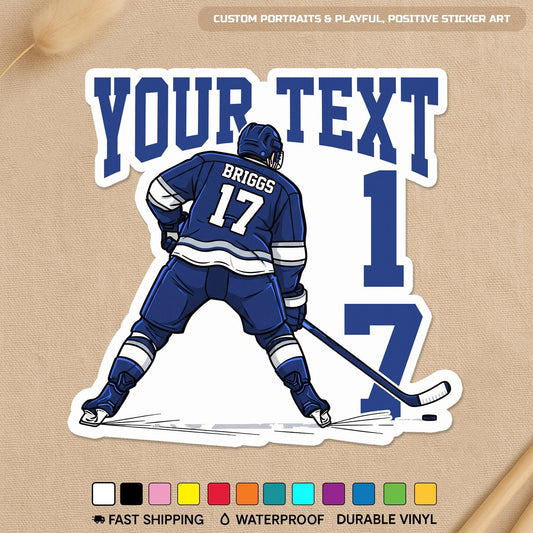 Custom ice hockey team spirit sticker with a name and number