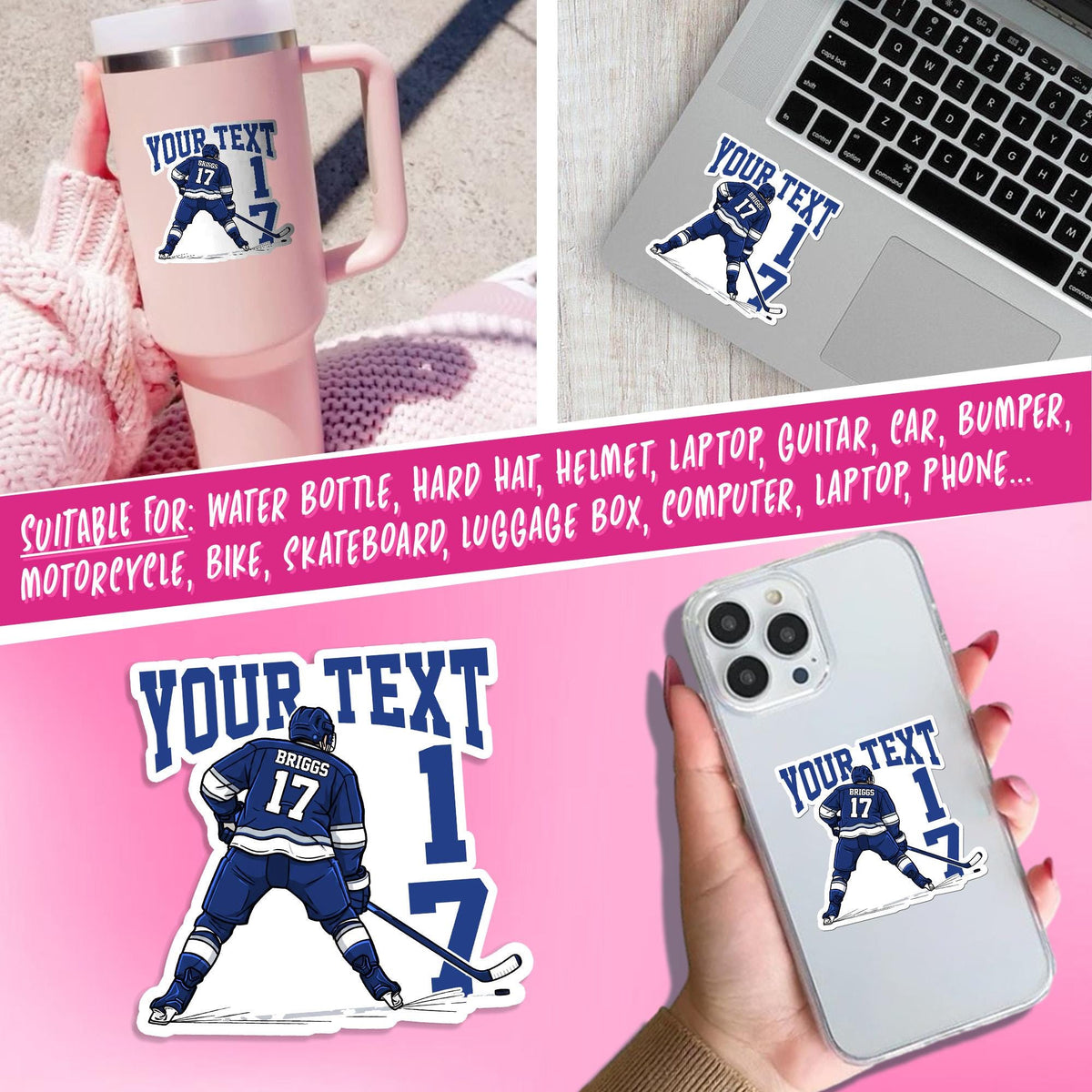 Custom ice hockey team spirit sticker with a name and number – view 7