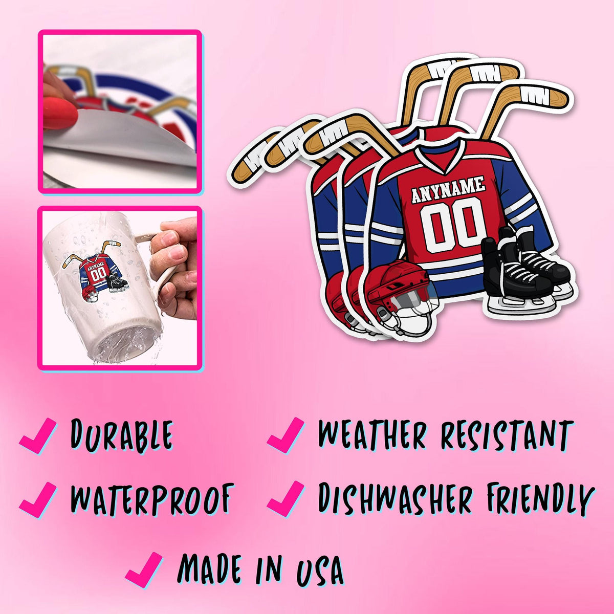 Custom hockey jersey sticker with a name, number and details color – view 6