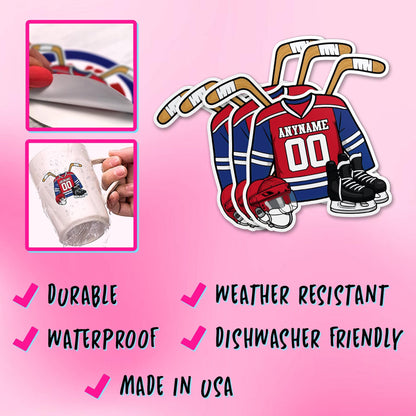Custom hockey jersey sticker with a name, number and details color – view 6