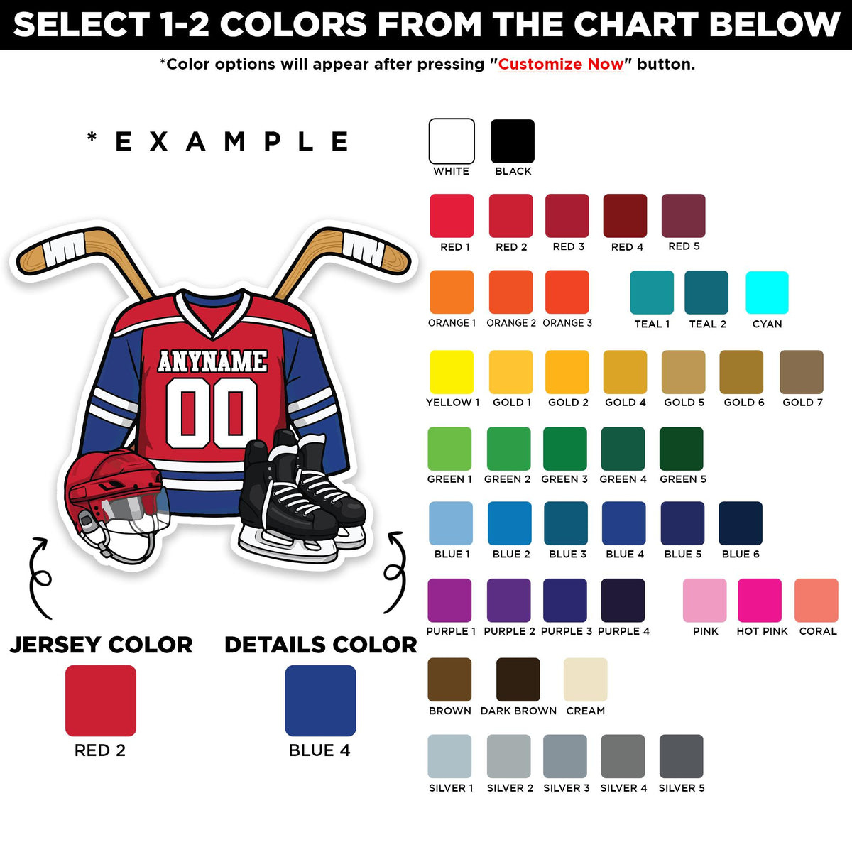 Custom hockey jersey sticker with a name, number and details color – view 2