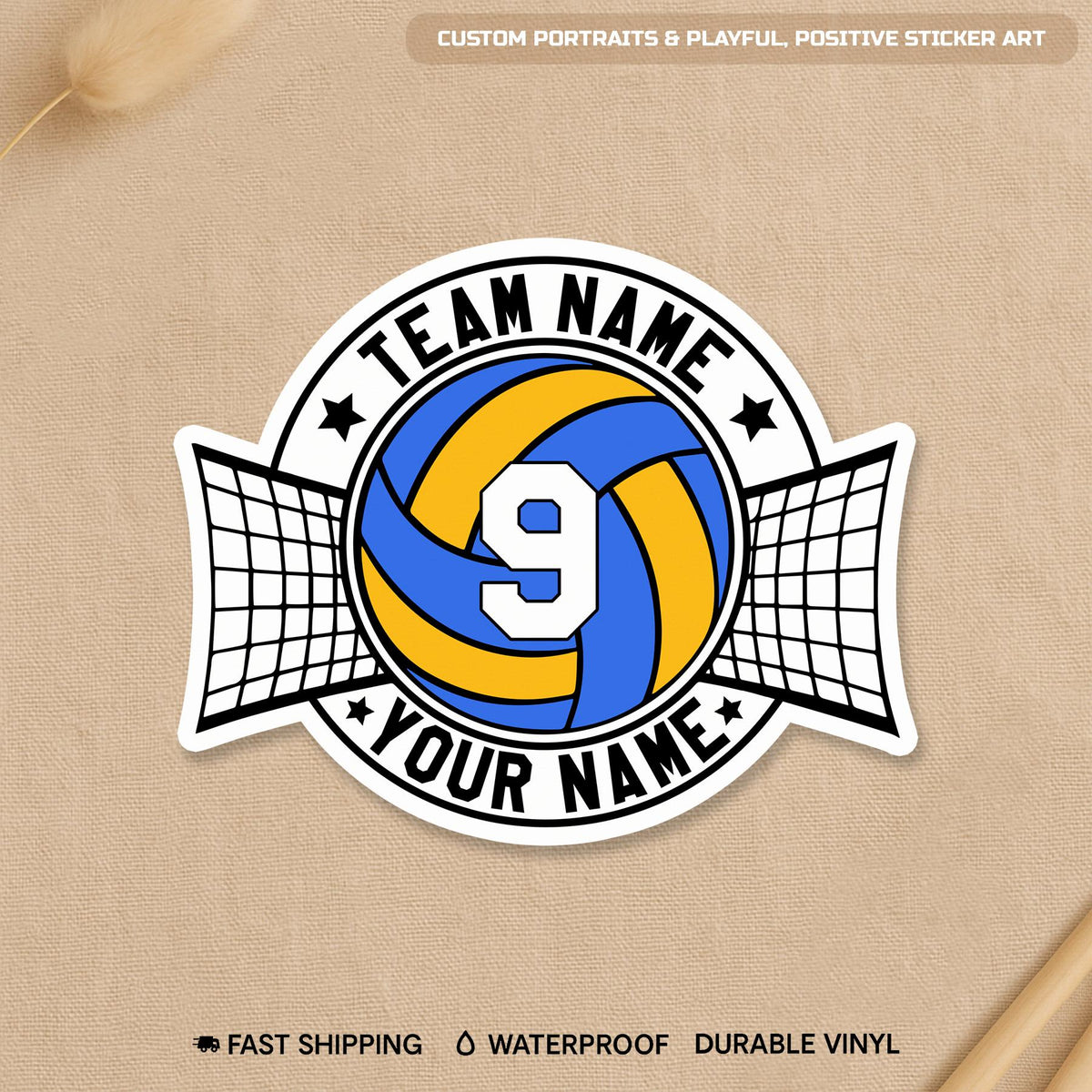 Custom volleyball player decal with a name and number