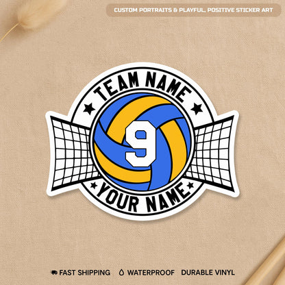 Custom volleyball player decal with a name and number