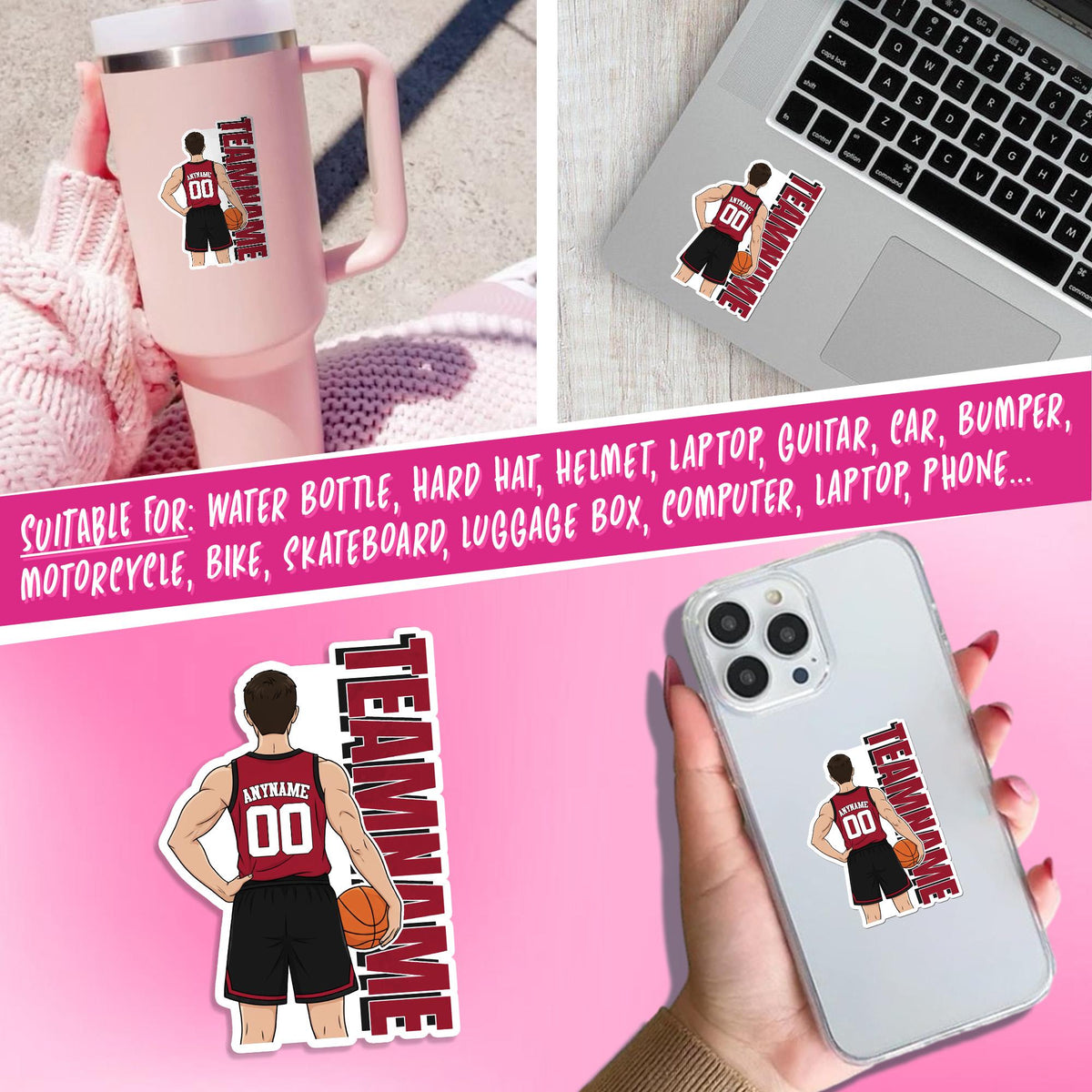 Custom basketball player sticker with a name, number, jersey color and shorts color – view 4