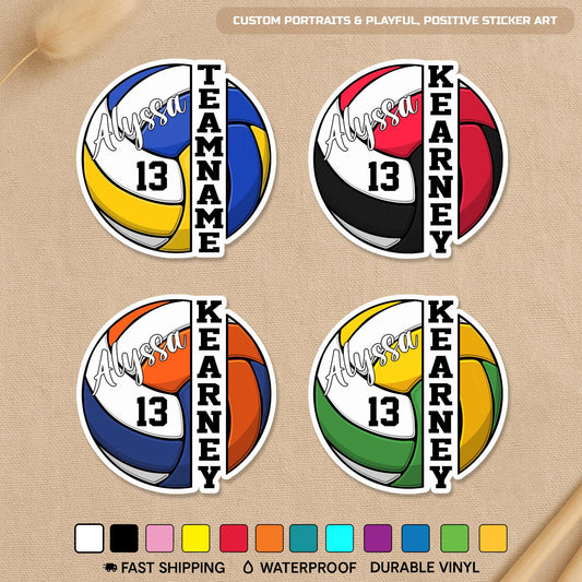 Custom volleyball sticker with a name, number and team name