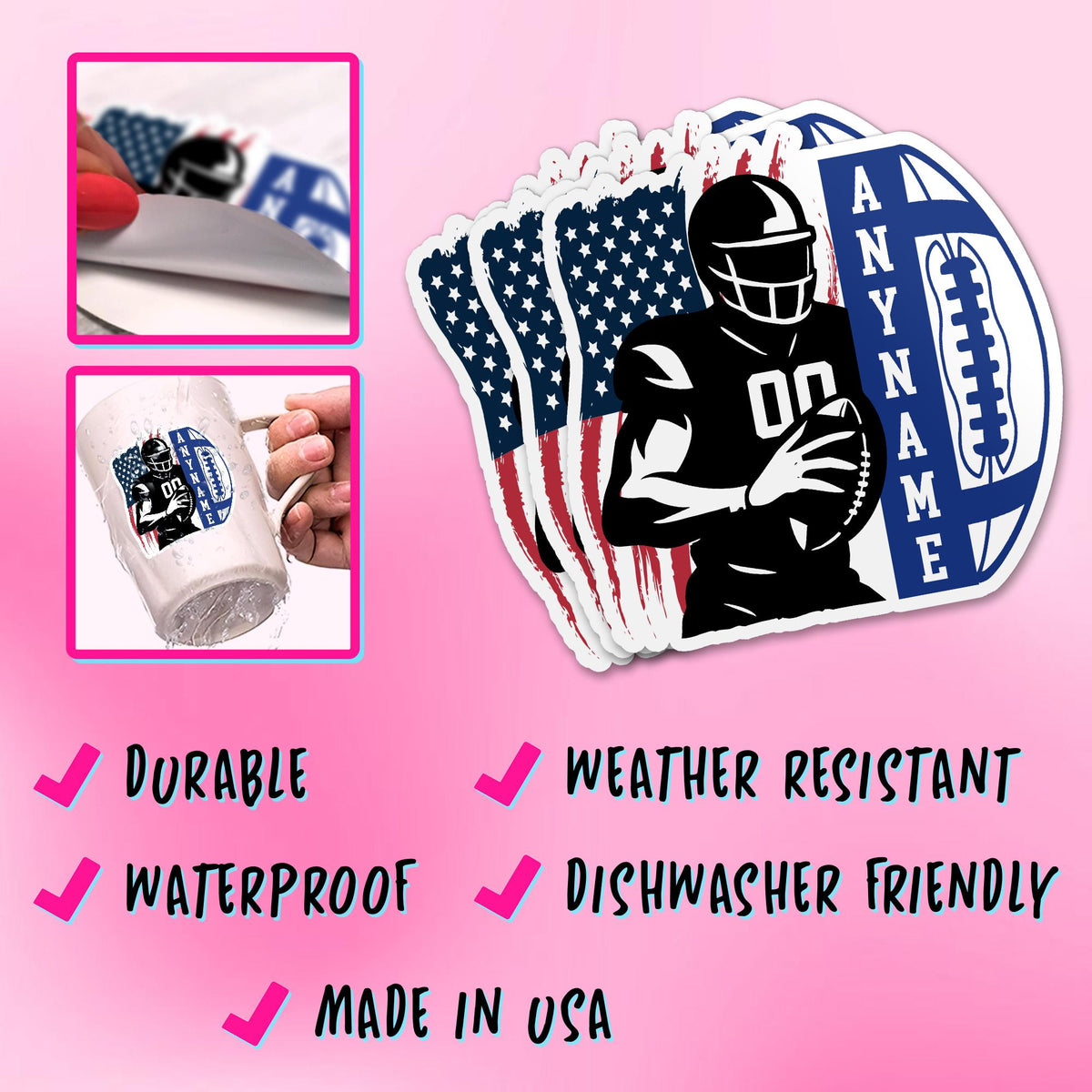 Custom football player sticker with a flag, name and number – view 6