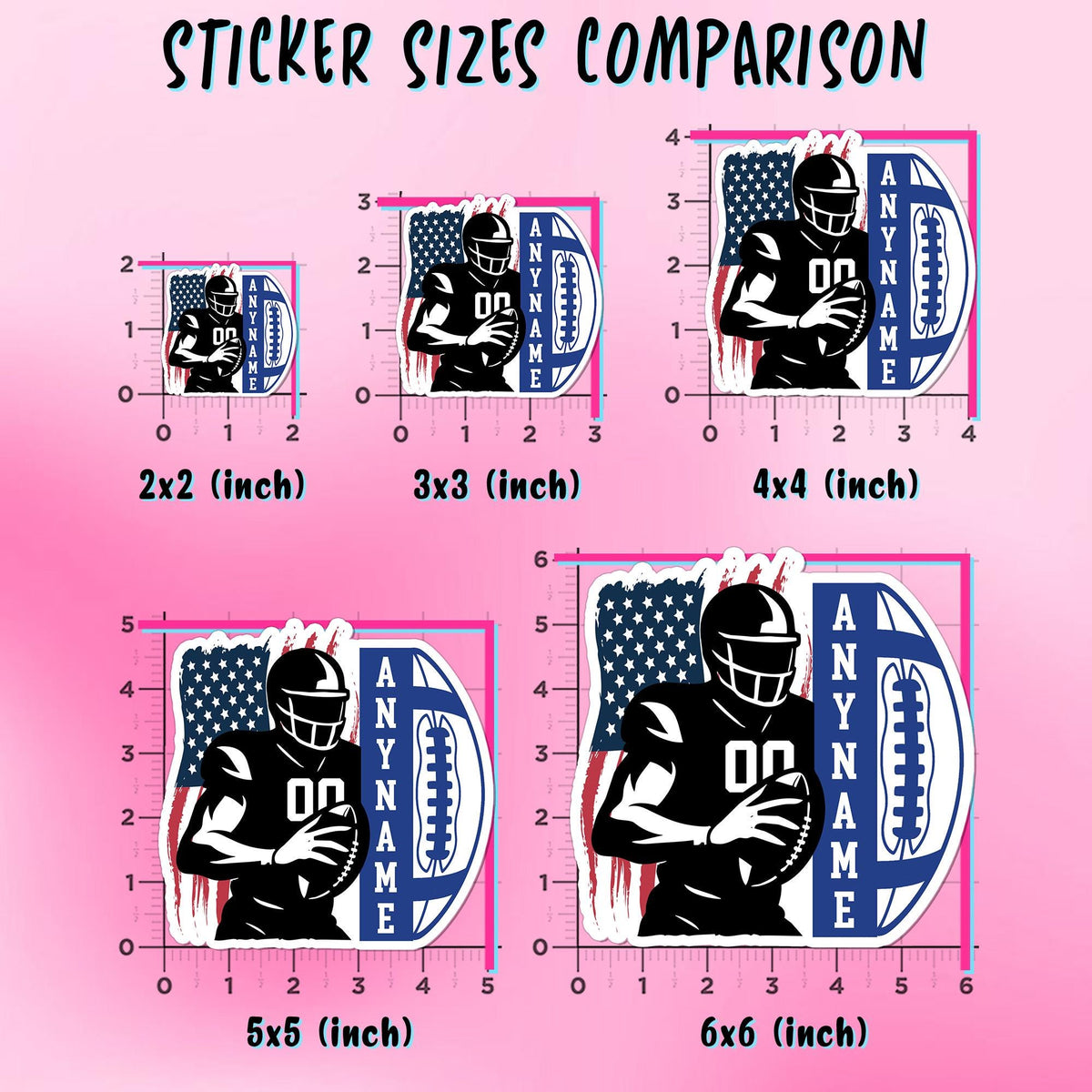 Custom football player sticker with a flag, name and number – view 3