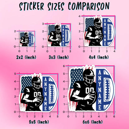 Custom football player sticker with a flag, name and number – view 3